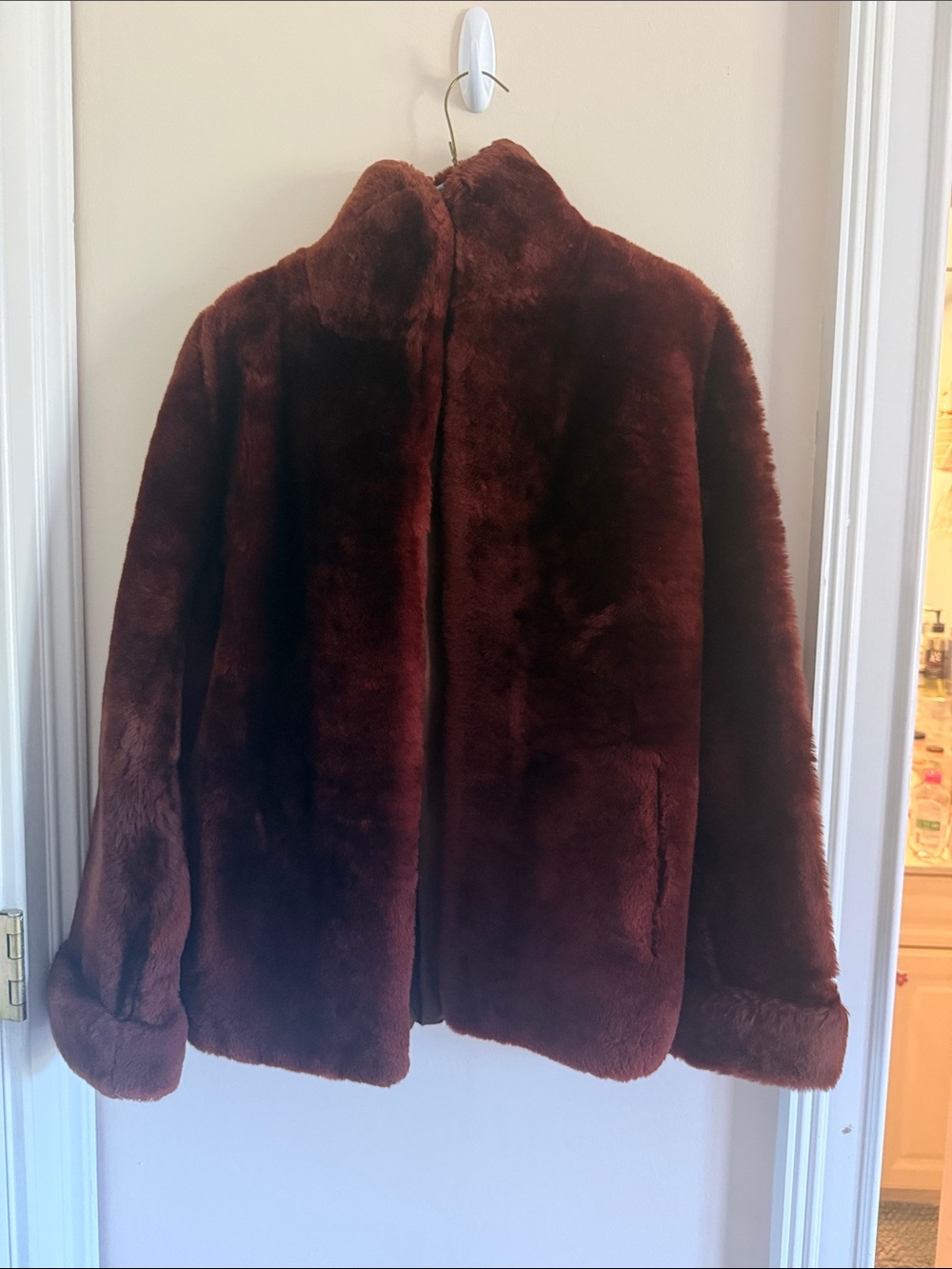 Plush Faux Fur Jacket in Deep Burgundy